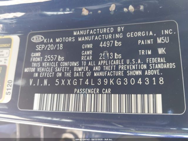 5XXGT4L39KG304318 KIA Optima Lx