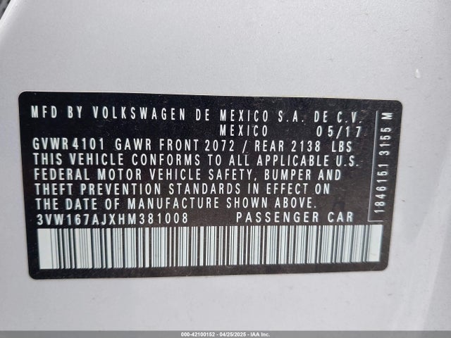 3VW167AJXHM381008 Volkswagen Jetta 1.4t S