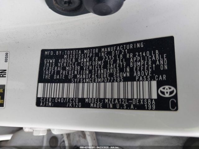 5YFS4MCE8MP077285 Toyota Corolla Se Nightshade Edition