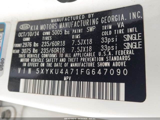 5XYKU4A71FG647090 KIA Sorento Ex V6