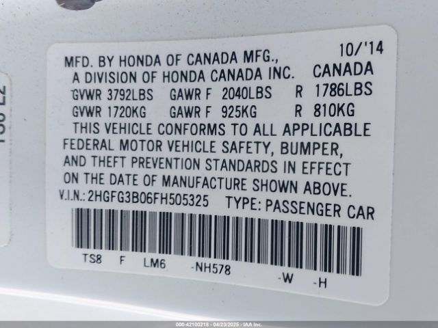 2HGFG3B06FH505325 Honda Civic Ex-l