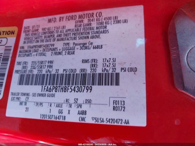 1FA6P8TH8F5430799 Ford Mustang Ecoboost