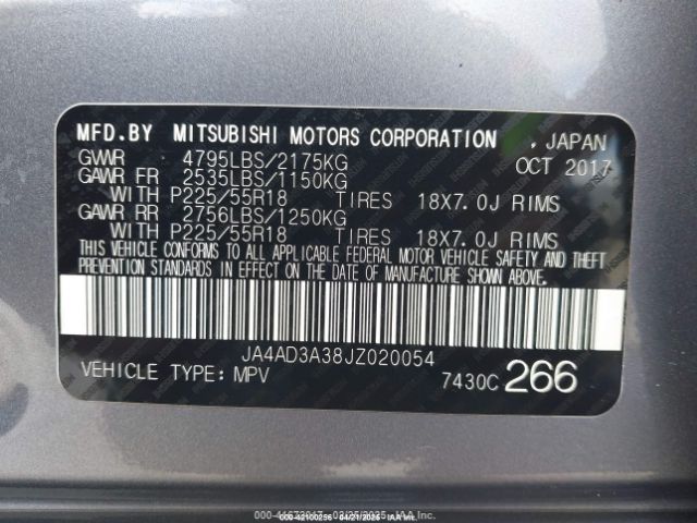 2018 MITSUBISHI OUTLANDER JA4AD3A38JZ020054 Photo 8