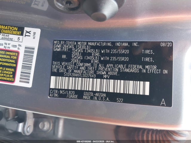 5TDYZRAH7LS027649 Toyota Highlander Limited
