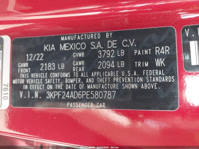 3KPF24AD6PE580787 KIA Forte Lxs