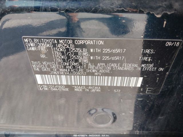 JTMZFREV4JJ208053 Toyota RAV4 LE