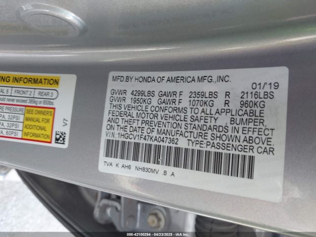 1HGCV1F47KA047362 Honda ACCORD EX