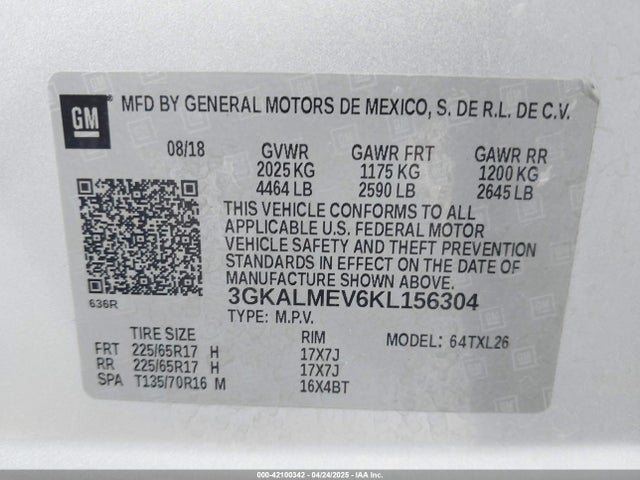 3GKALMEV6KL156304 GMC lyx - direct injection, vvt, fgt, turbo, alum, gen 1