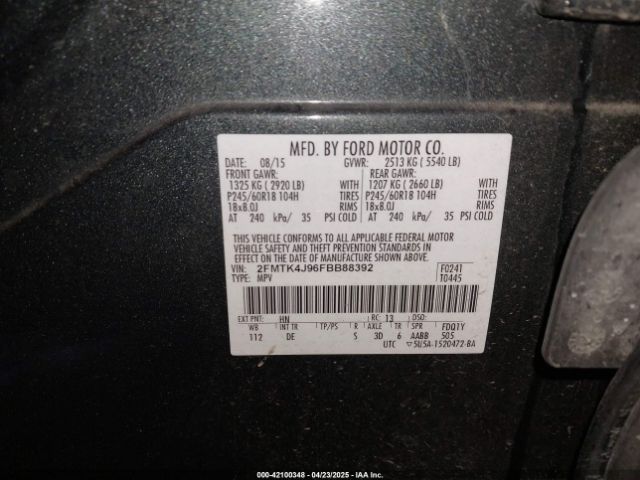 2FMTK4J96FBB88392 Ford EDGE SEL