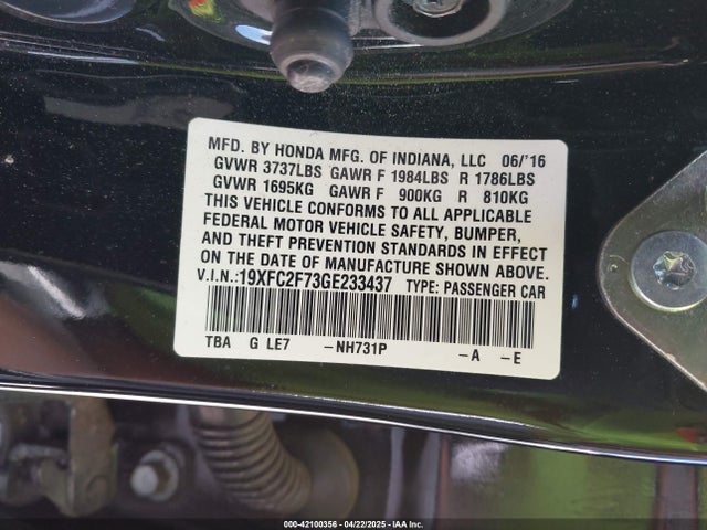 Honda CIVIC EX 2016 19XFC2F73GE233437 Image 9