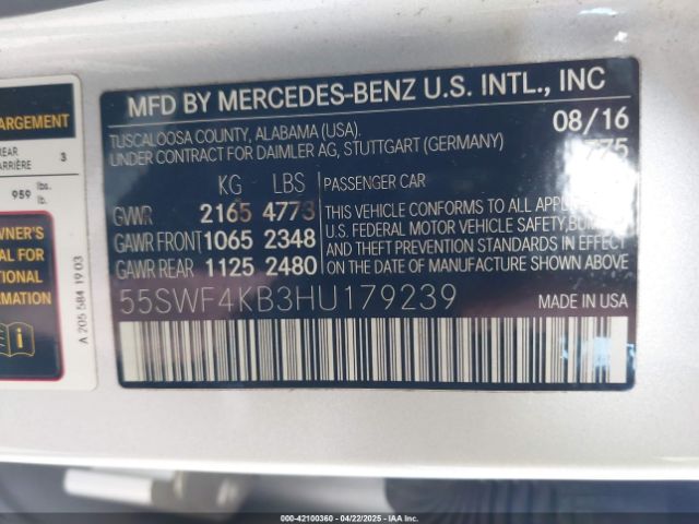 55SWF4KB3HU179239 Mercedes-Benz C 300