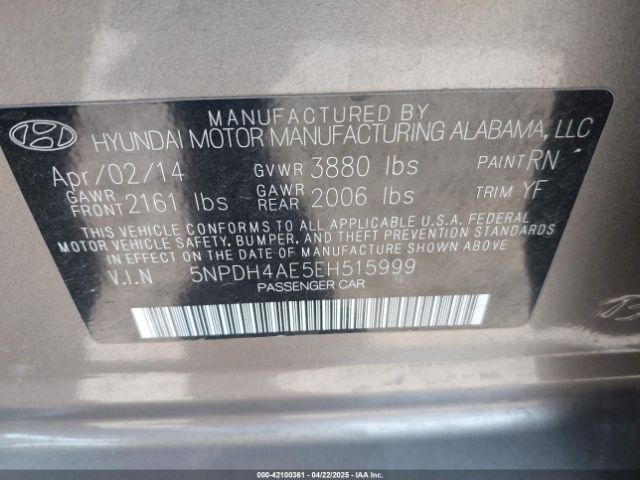 5NPDH4AE5EH515999 Hyundai ELANTRA SE