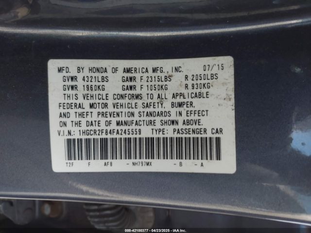 1HGCR2F84FA245559 Honda Accord Ex-l