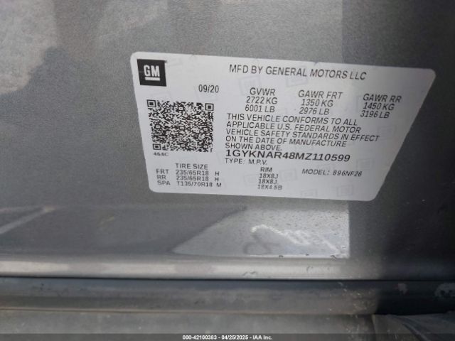 1GYKNAR48MZ110599 Cadillac Xt5 Fwd Luxury