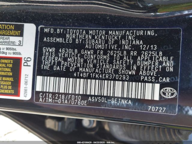 4T4BF1FK4ER370293 Toyota CAMRY LE