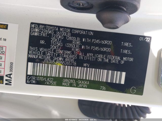 JTEDU5JR9N5265778 Toyota 4runner Limited