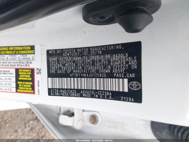 4T1B11HK4JU125820 Toyota CAMRY SE