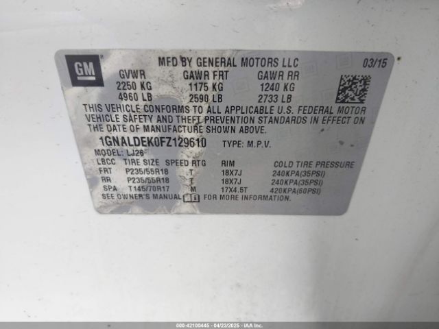 1GNALDEK0FZ129610 Chevrolet Equinox Ltz