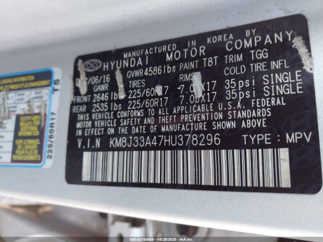 2017 HYUNDAI TUCSON KM8J33A47HU378296 Photo 8