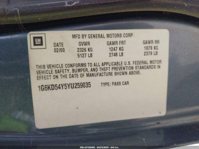 2000 CADILLAC DEVILLE 1G6KD54Y5YU259035 Photo 8