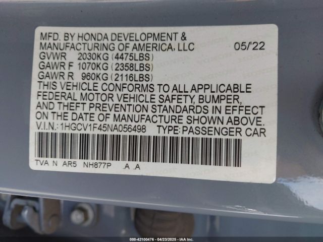 1HGCV1F45NA056498 Honda Accord Sport Special Edition