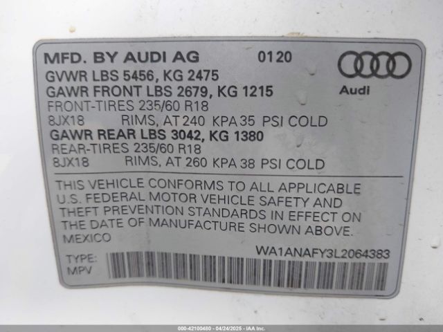 WA1ANAFY3L2064383 Audi Q5 Premium 45 Tfsi Quattro S Tronic