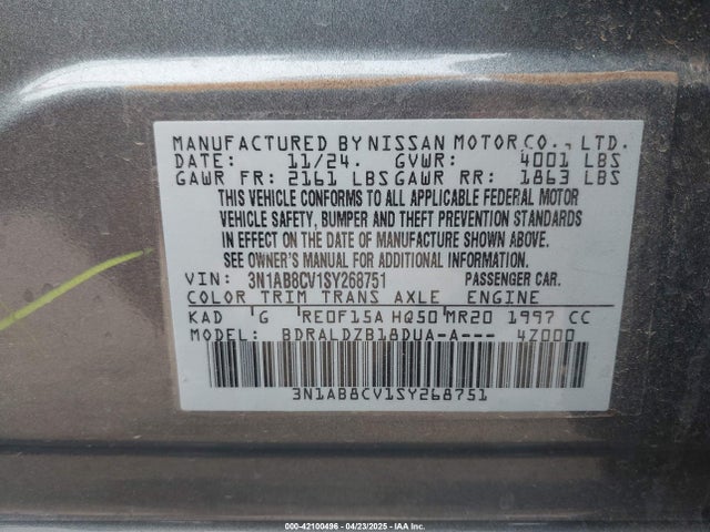 3N1AB8CV1SY268751 Nissan SENTRA SV