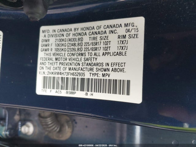 2HKRM4H73FH652935 Honda Cr-v Ex-l