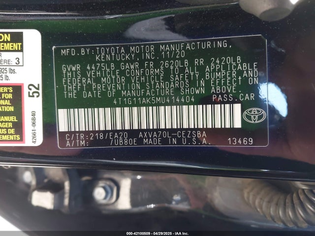 4T1G11AK5MU414404 Toyota CAMRY SE