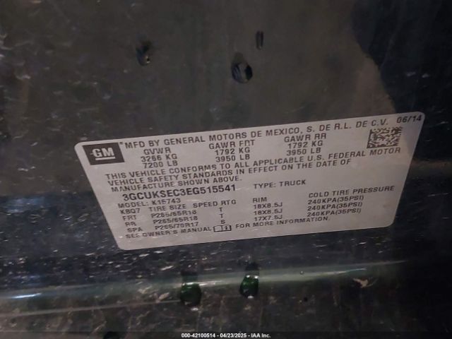 3GCUKSEC3EG515541 Chevrolet Silverado 1500 1lz