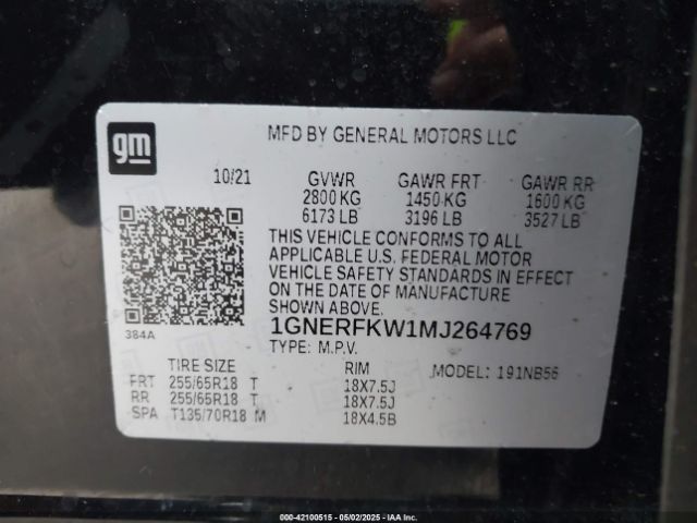 1GNERFKW1MJ264769 Chevrolet Traverse Fwd Ls
