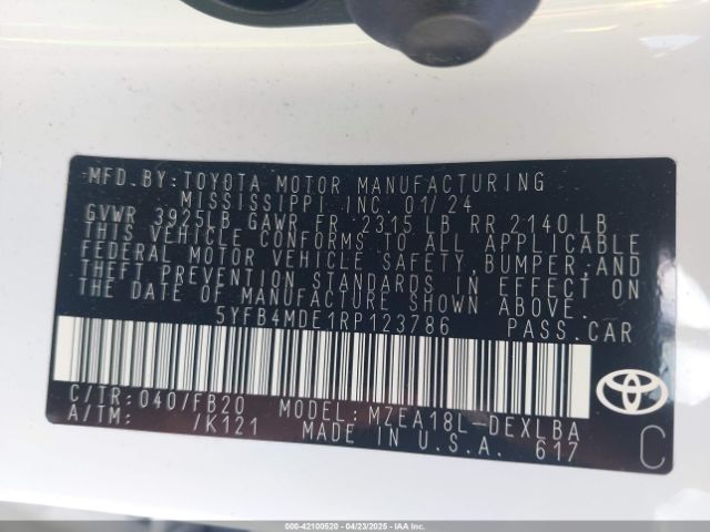 5YFB4MDE1RP123786 Toyota COROLLA LE