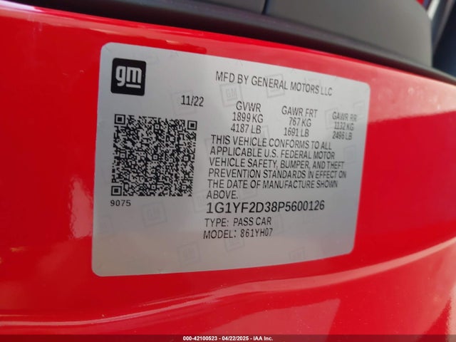 Продаж на аукціоні авто 2023 Chevrolet Corvette Z06 Rwd  3lz, vin: 1G1YF2D38P5600126, номер лоту: 42100523