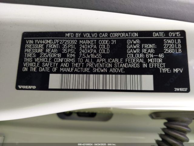 YV440MDJ7F2729392 Volvo Xc60 T5