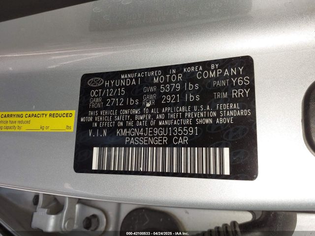 KMHGN4JE9GU135591 Hyundai Genesis 3.8