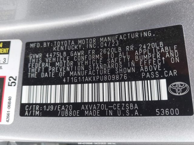 4T1G11AKXPU809876 Toyota CAMRY SE