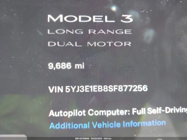 5YJ3E1EB8SF877256 Tesla Model 3 Long Range All-wheel Drive
