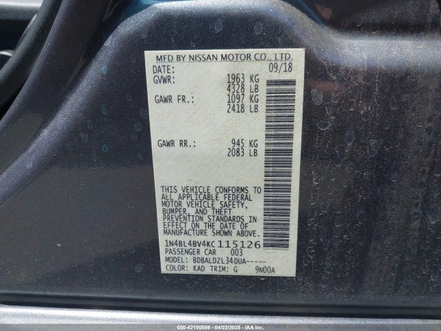 Nissan Altima 2.5 S 2019 1N4BL4BV4KC115126 Image 9