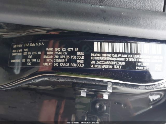 ZACCJABB9HPE58804 Jeep Renegade Latitude Fwd