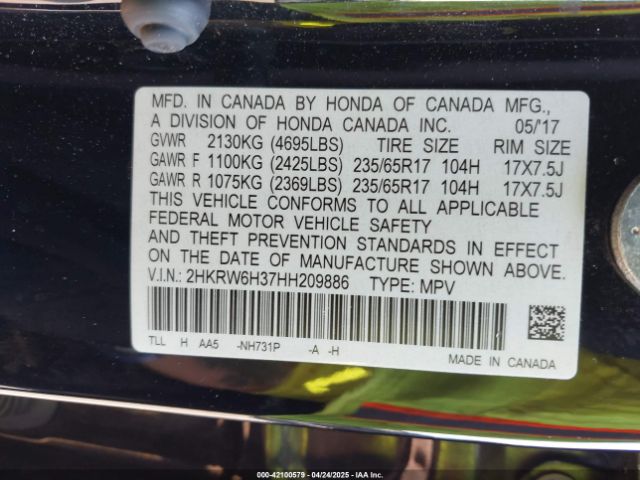 2HKRW6H37HH209886 Honda CR-V LX