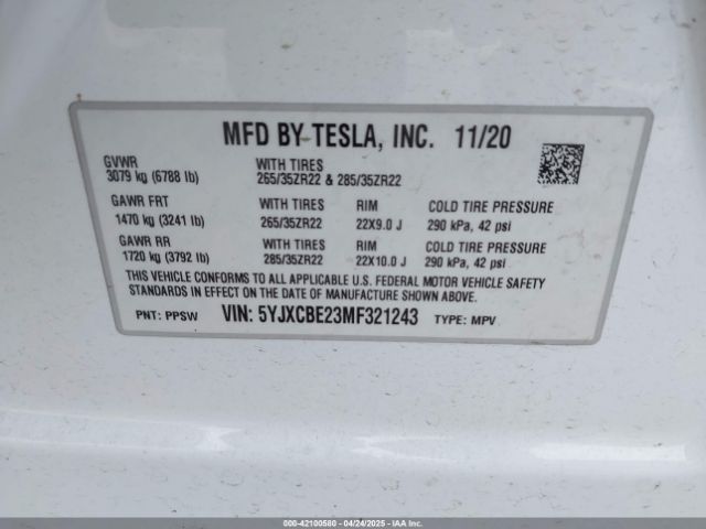 2021 TESLA MODEL X 5YJXCBE23MF321243 Photo 8