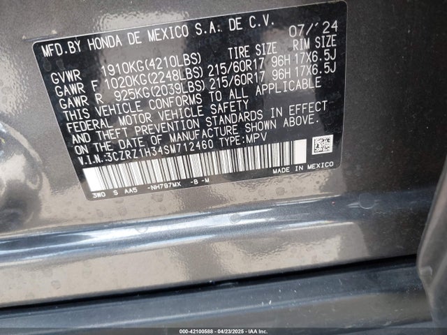 3CZRZ1H34SM712460 Honda Hr-v 2wd Lx