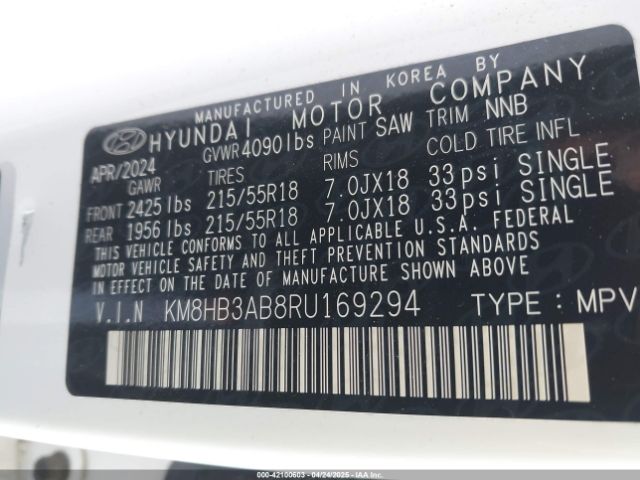 KM8HB3AB8RU169294 Hyundai Kona Sel