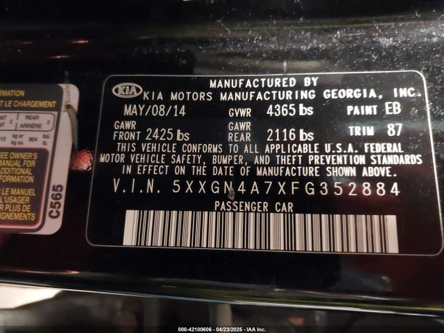 5XXGN4A7XFG352884 KIA OPTIMA EX