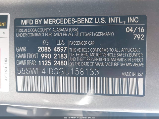 55SWF4JB3GU158133 Mercedes-Benz C-Class