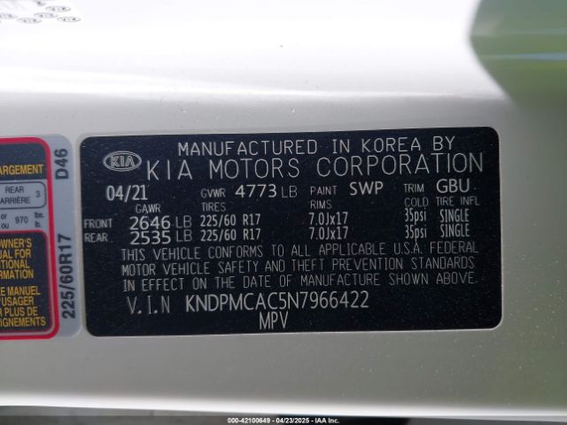 KNDPMCAC5N7966422 KIA Sportage Lx