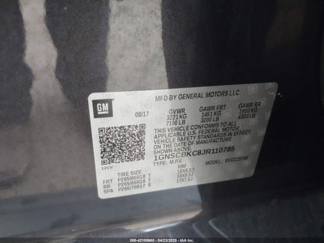 1GNSCBKC8JR110785 Chevrolet Tahoe Lt