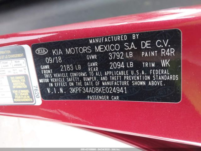 3KPF34AD8KE024941 KIA FORTE S