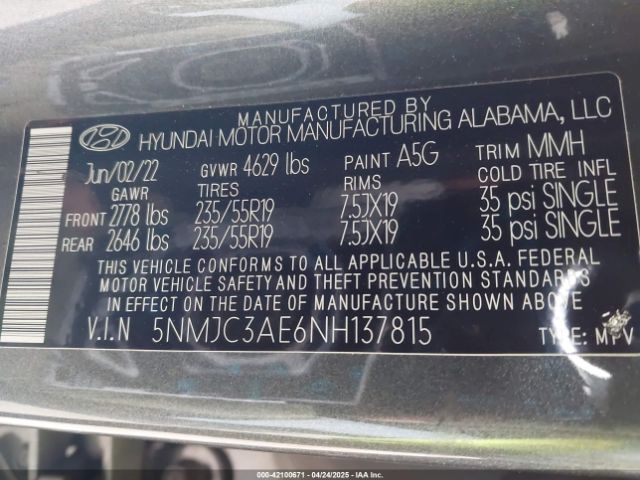 2022 HYUNDAI TUCSON 5NMJC3AE6NH137815 Photo 8