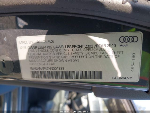 WAUANAF47HN001888 Audi A4 2.0t Premium